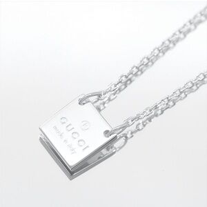 GUCCI Trademark Square Pendant Necklace Ag925 Silver Mint Box Bag Gift